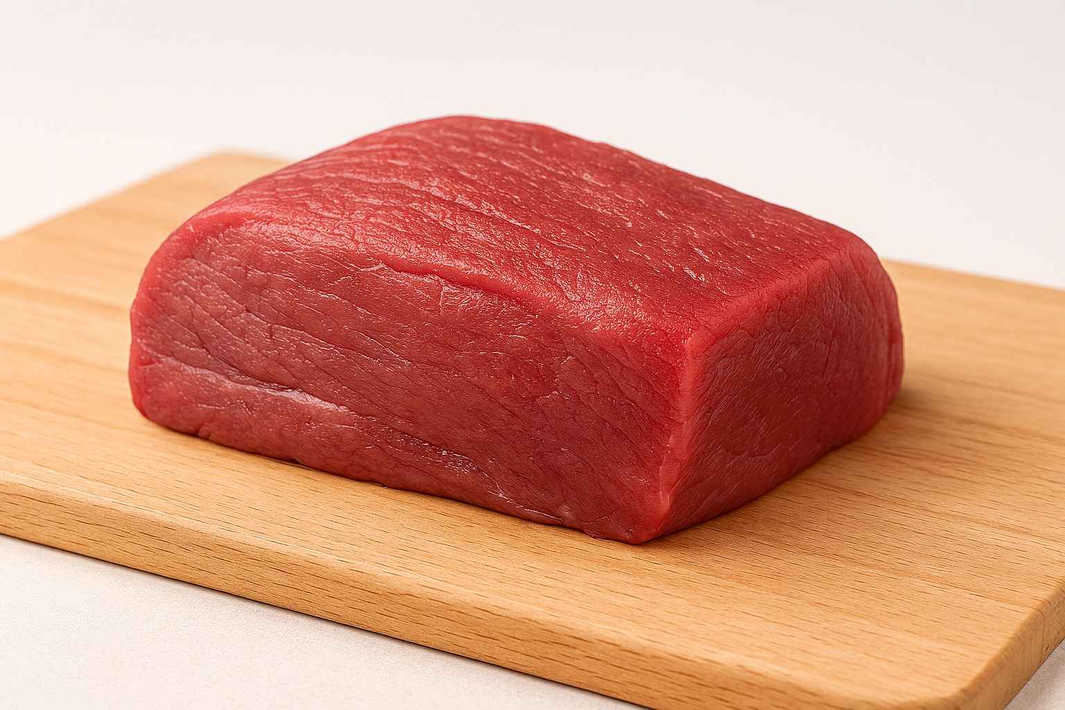 Elegir la mejor carne para steak tartar casero Pieza de solomillo de ternera fresca y de calidad sobre una tabla de cortar, la mejor carne para steak tartar.