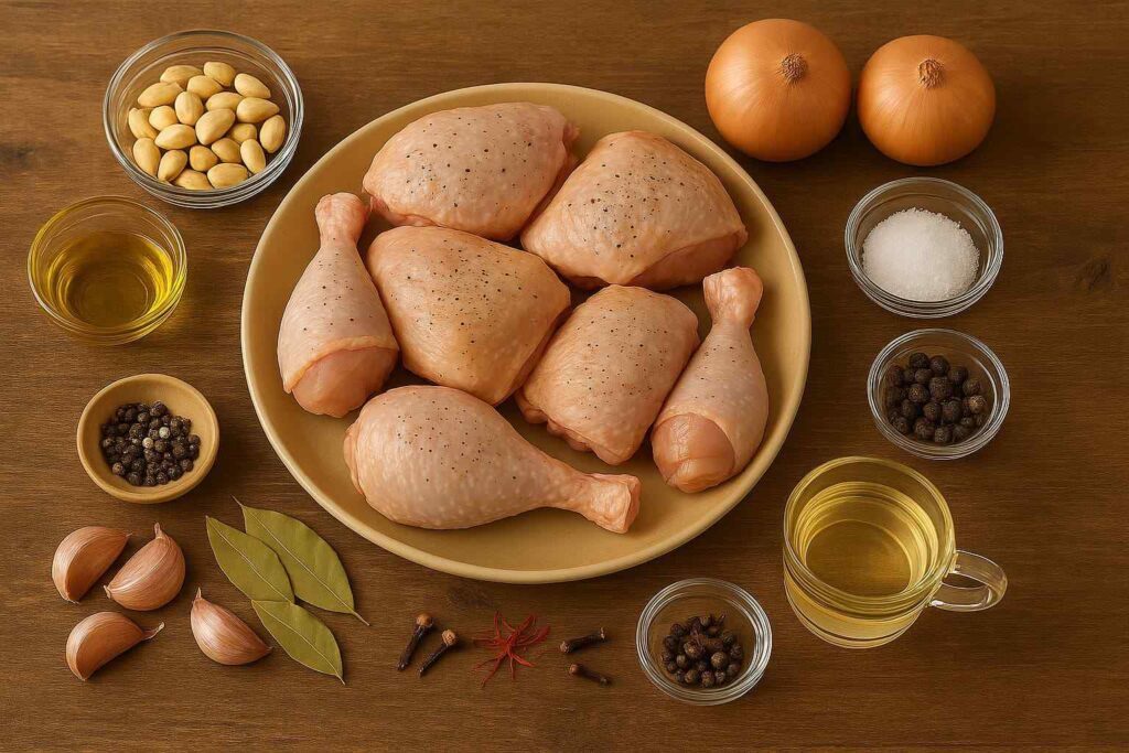 Ingredientes necesarios para la receta de pollo en salsa de almendras