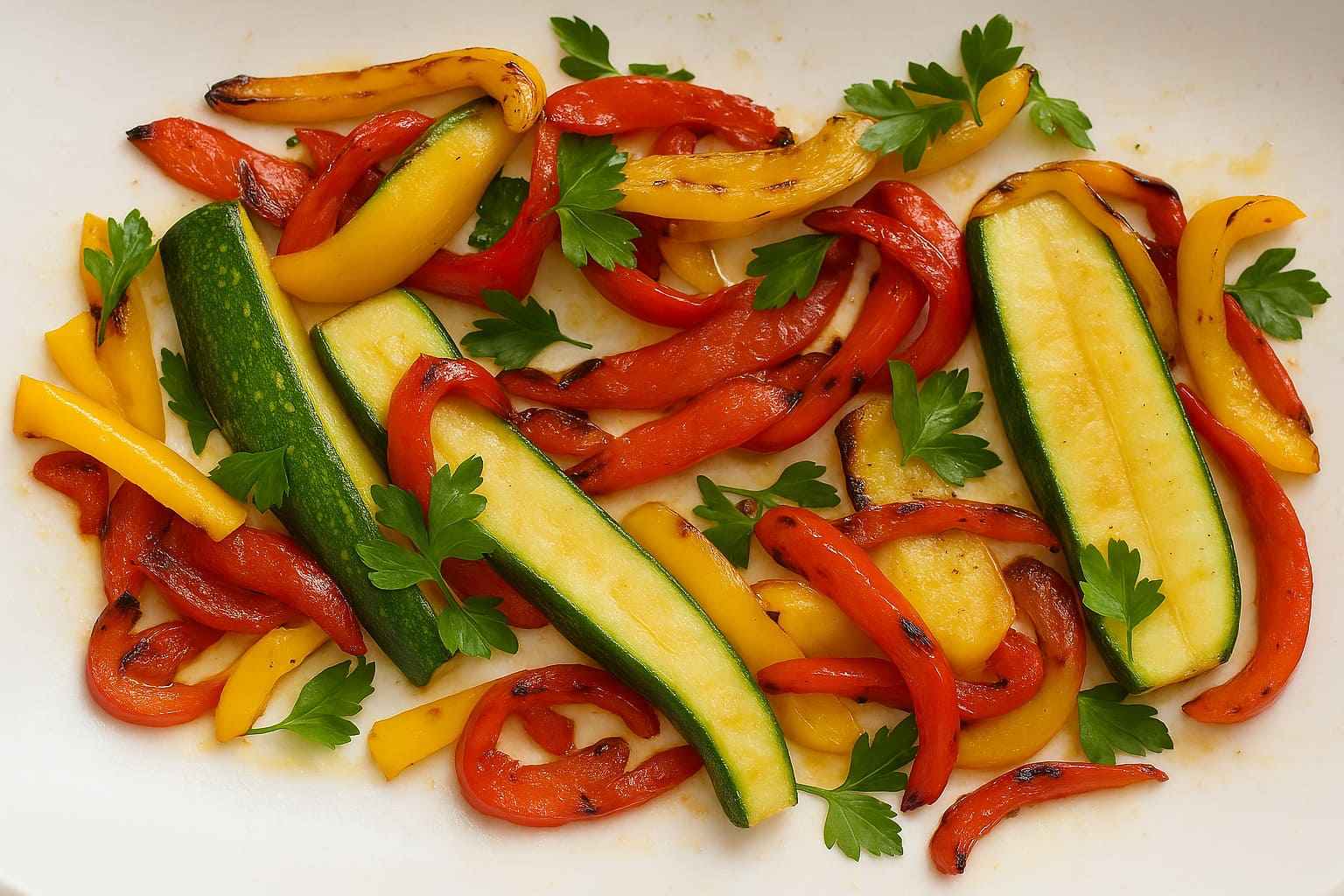 Verduras variadas cocinadas en una plancha