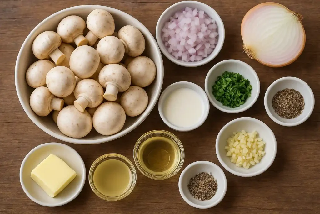 Vista de ingredientes para la salsa de champiñones