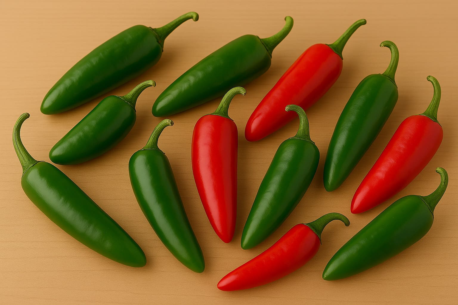 Chiles serranos frescos verdes y rojos.