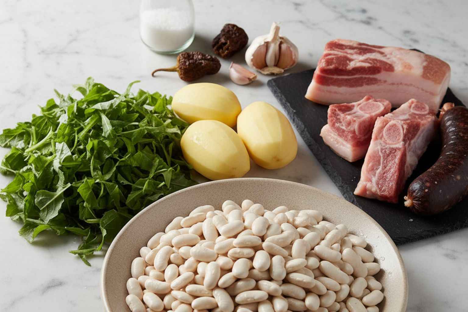 Ingredientes para el auténtico potaje de tagarninas gaditano con su pringá.