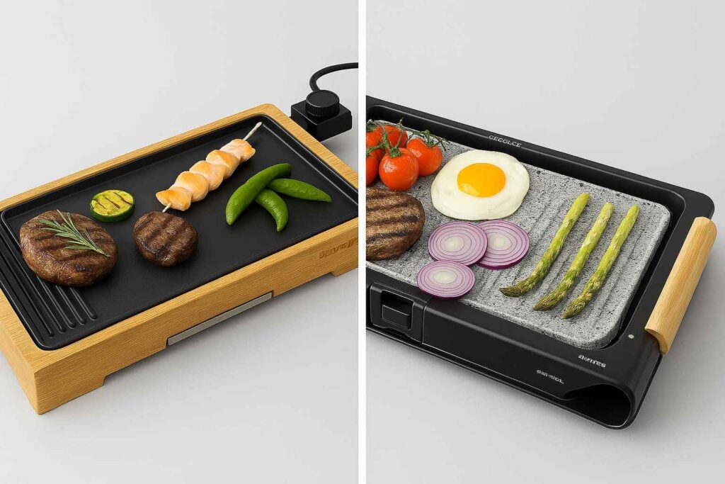 Comparativa entre plancha eléctrica de cocina reversible y con superficie mixta fija