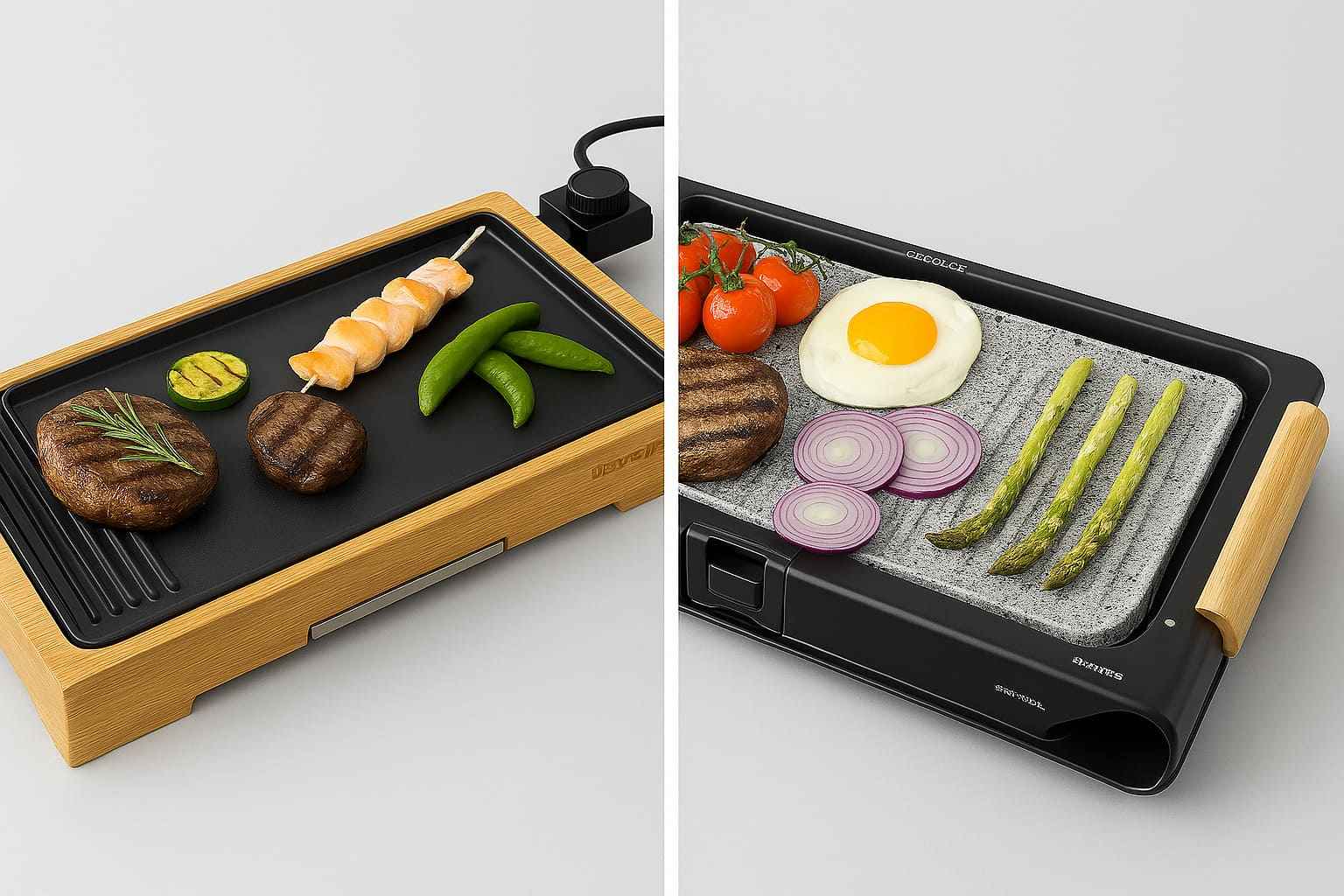 Comparativa entre plancha eléctrica de cocina reversible y con superficie mixta fija