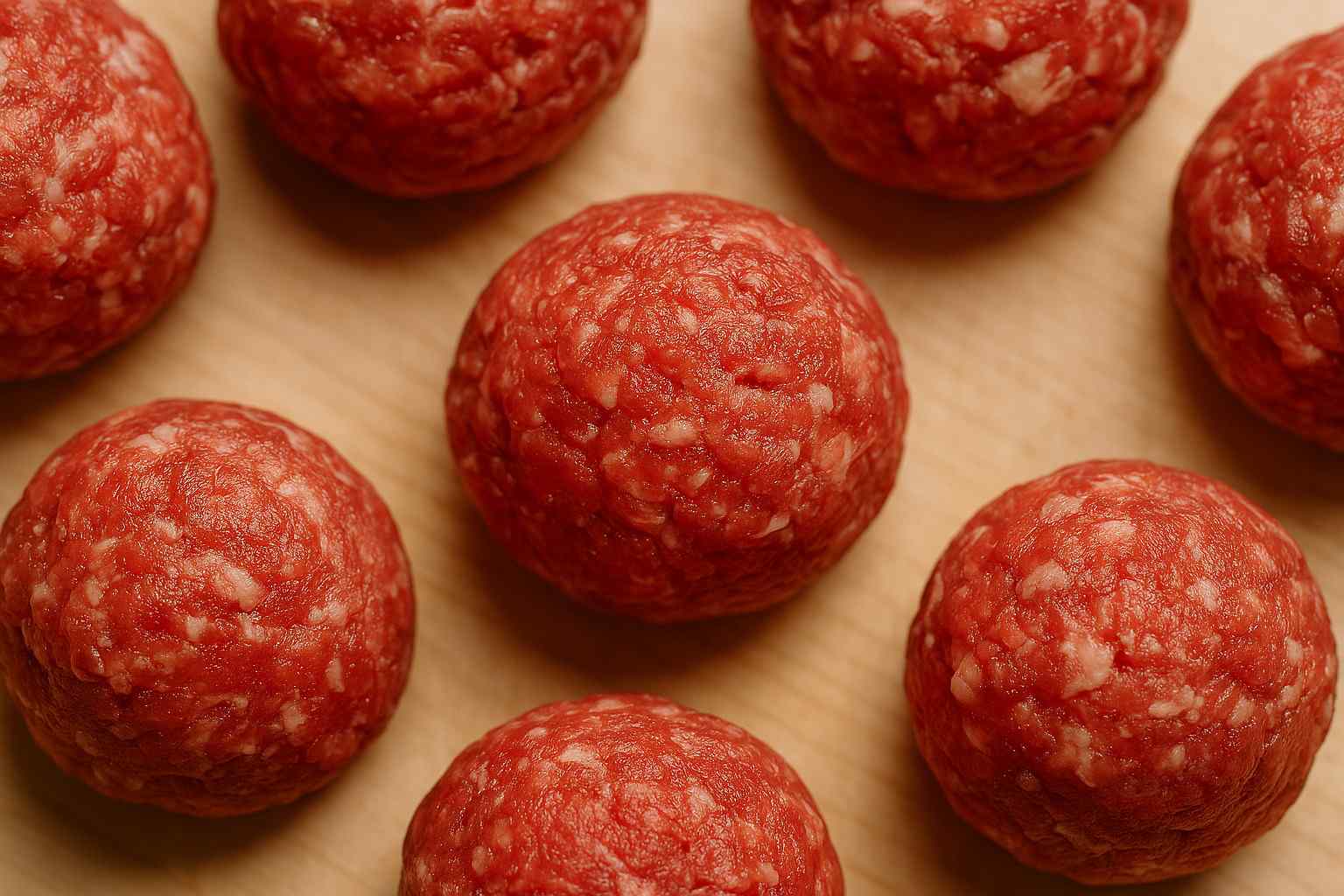 Bolas de carne picada de ternera con un buen porcentaje de grasa, listas para convertirse en smash burgers.