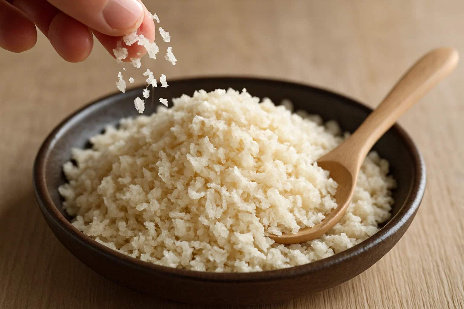 Primer plano de las escamas grandes y aireadas del panko japonés, el mejor rebozado para freidora de aire.
