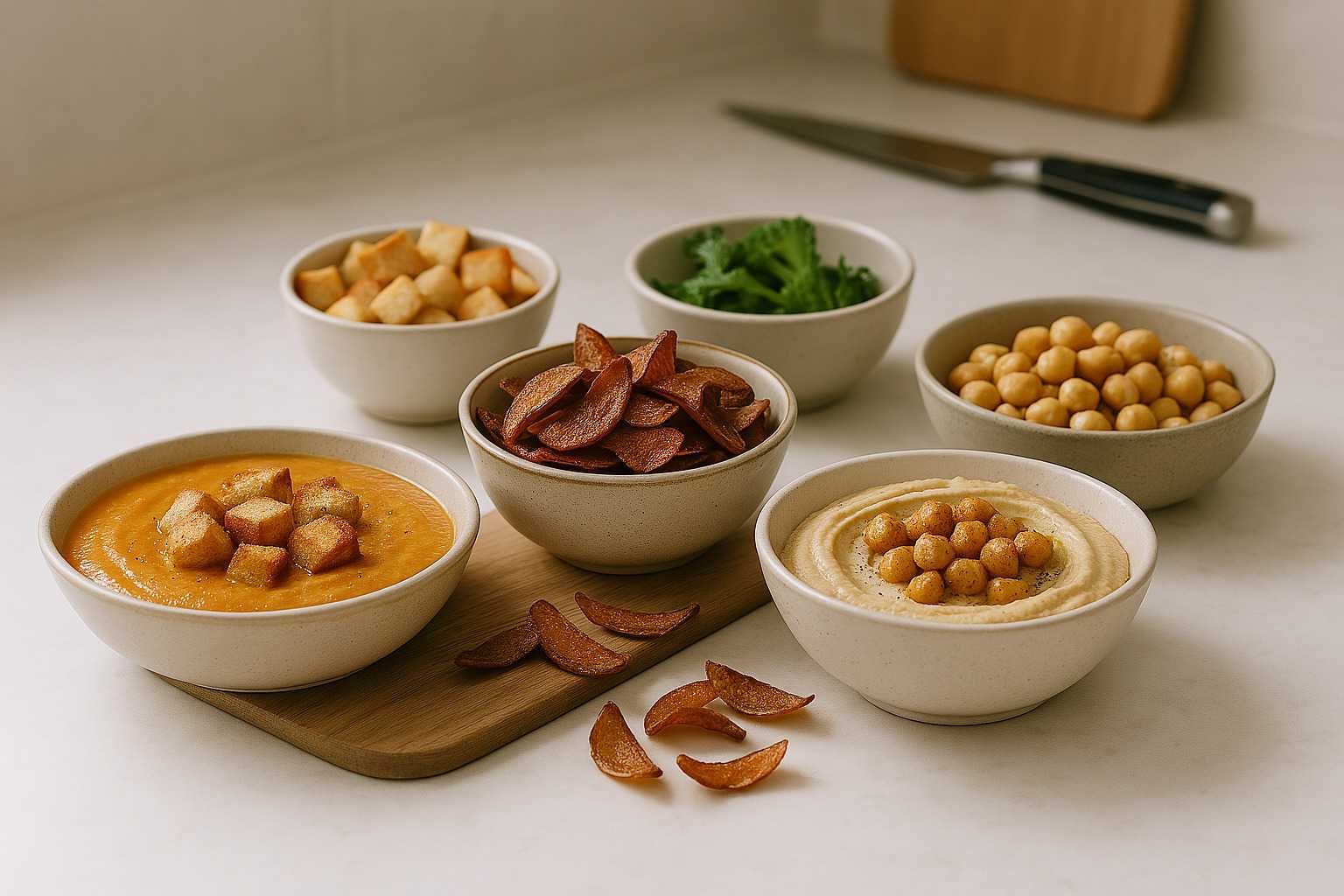 Recetas de aprovechamiento con ingredientes reutilizados como pan duro, pieles de patata y garbanzos.