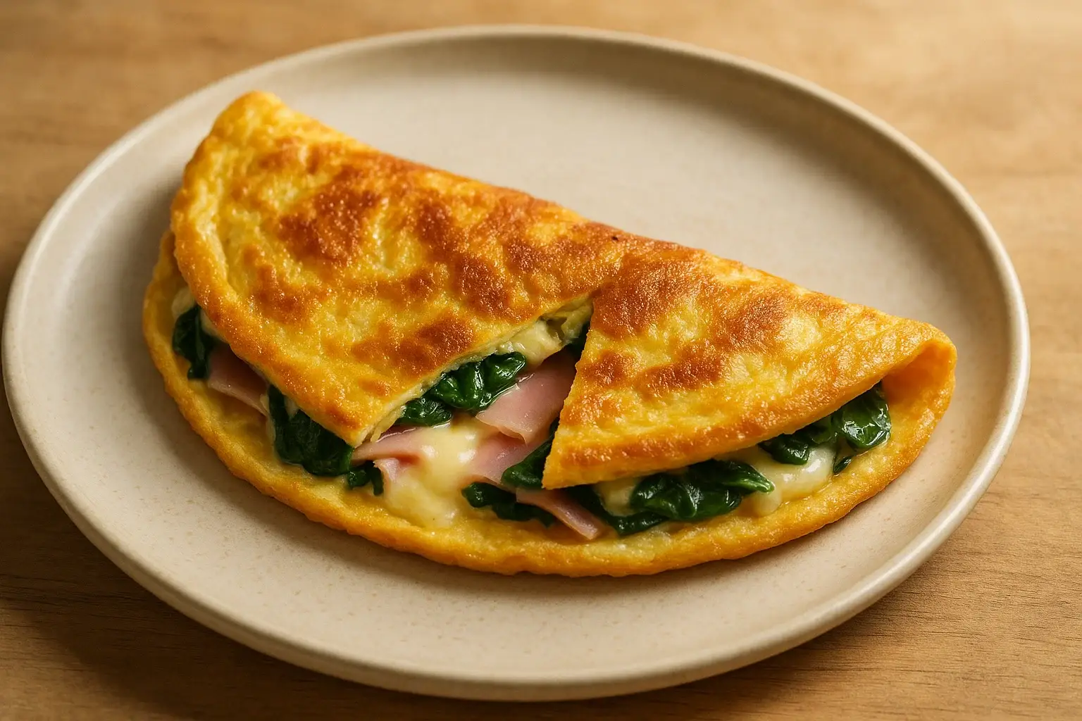 Una tortilla francesa rellena dorada y jugosa, una cena fácil y rápida por excelencia.