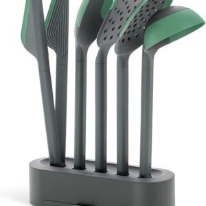 Lékué Set 5 Utensilios de cocina, con cucharon, espatula, espumadera y pinzas con base