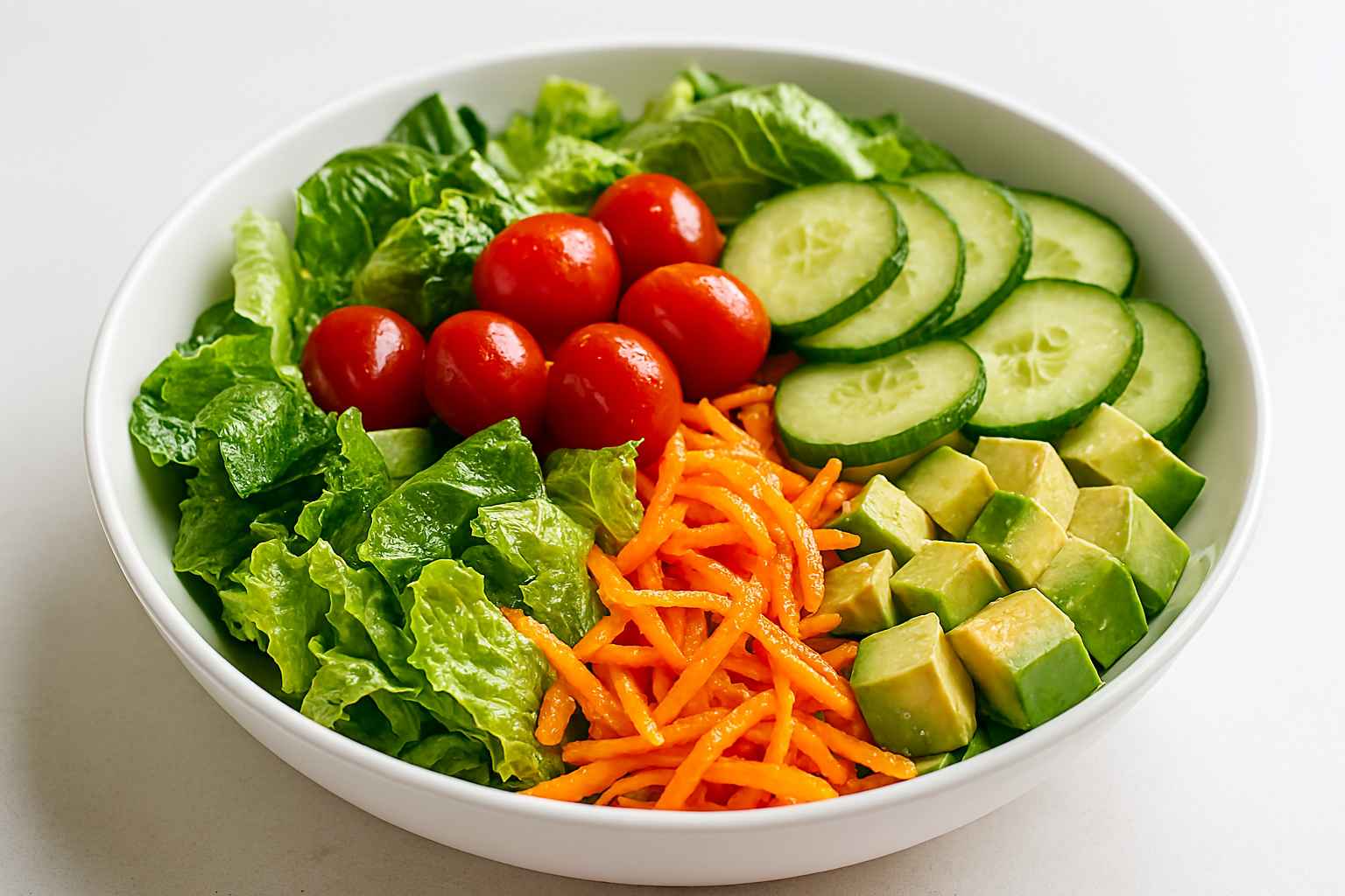 Ensalada vibrante con verduras frescas, símbolo de la cocina saludable.