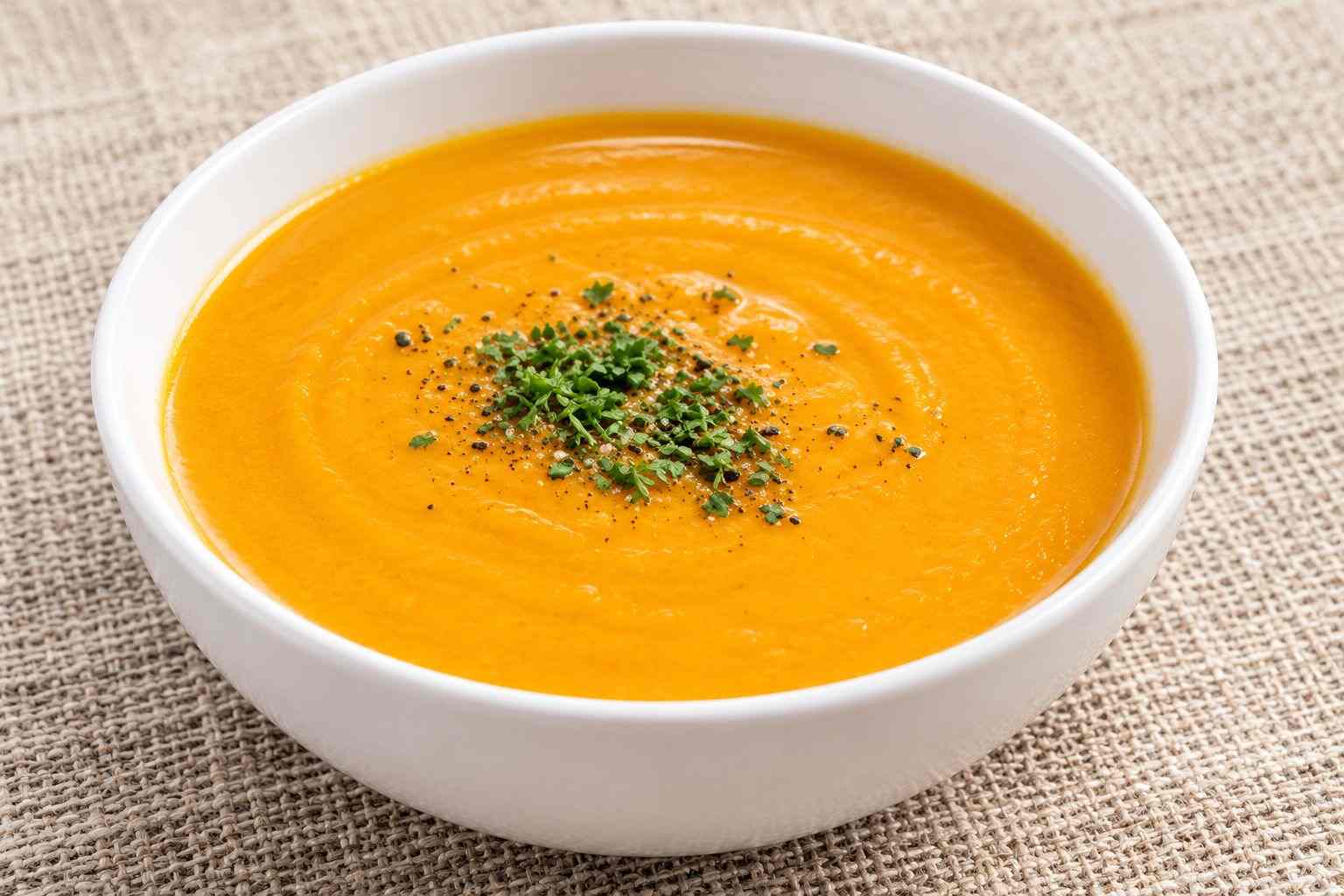 Vista de bol blanco con la Crema de calabaza casera