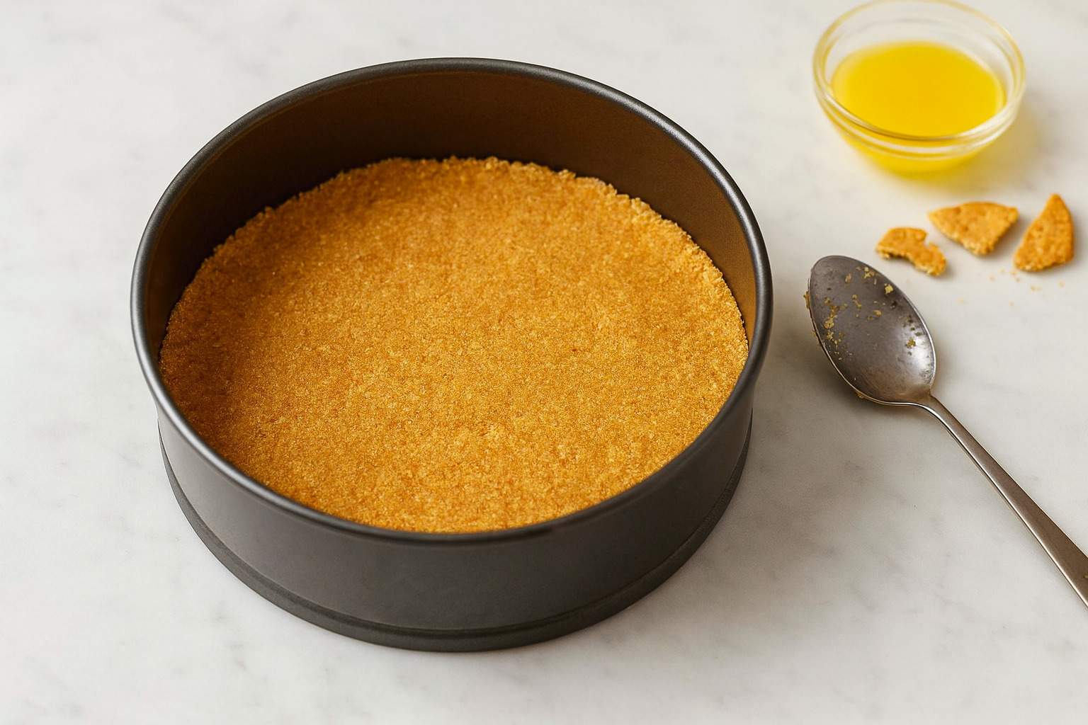 Base de Galleta para la Tarta de Limón Base de galleta triturada y compactada en el fondo de un molde desmontable.