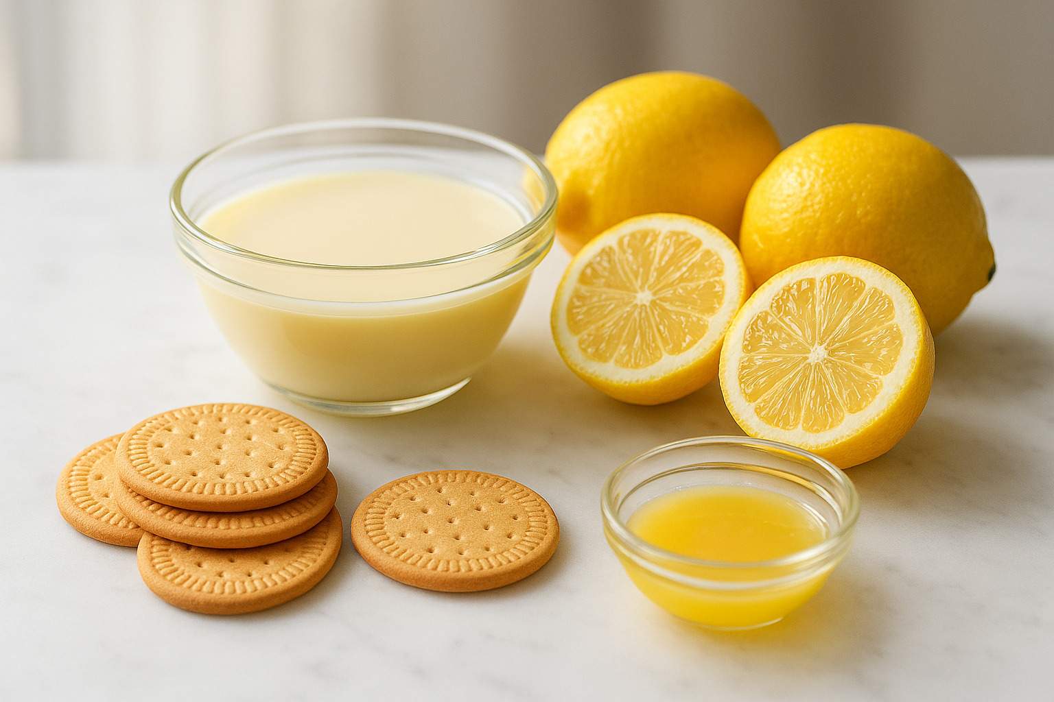 Ingredientes para Tarta de Limón Fácil Ingredientes para la tarta de limón sin horno: galletas, mantequilla, leche condensada y limones.