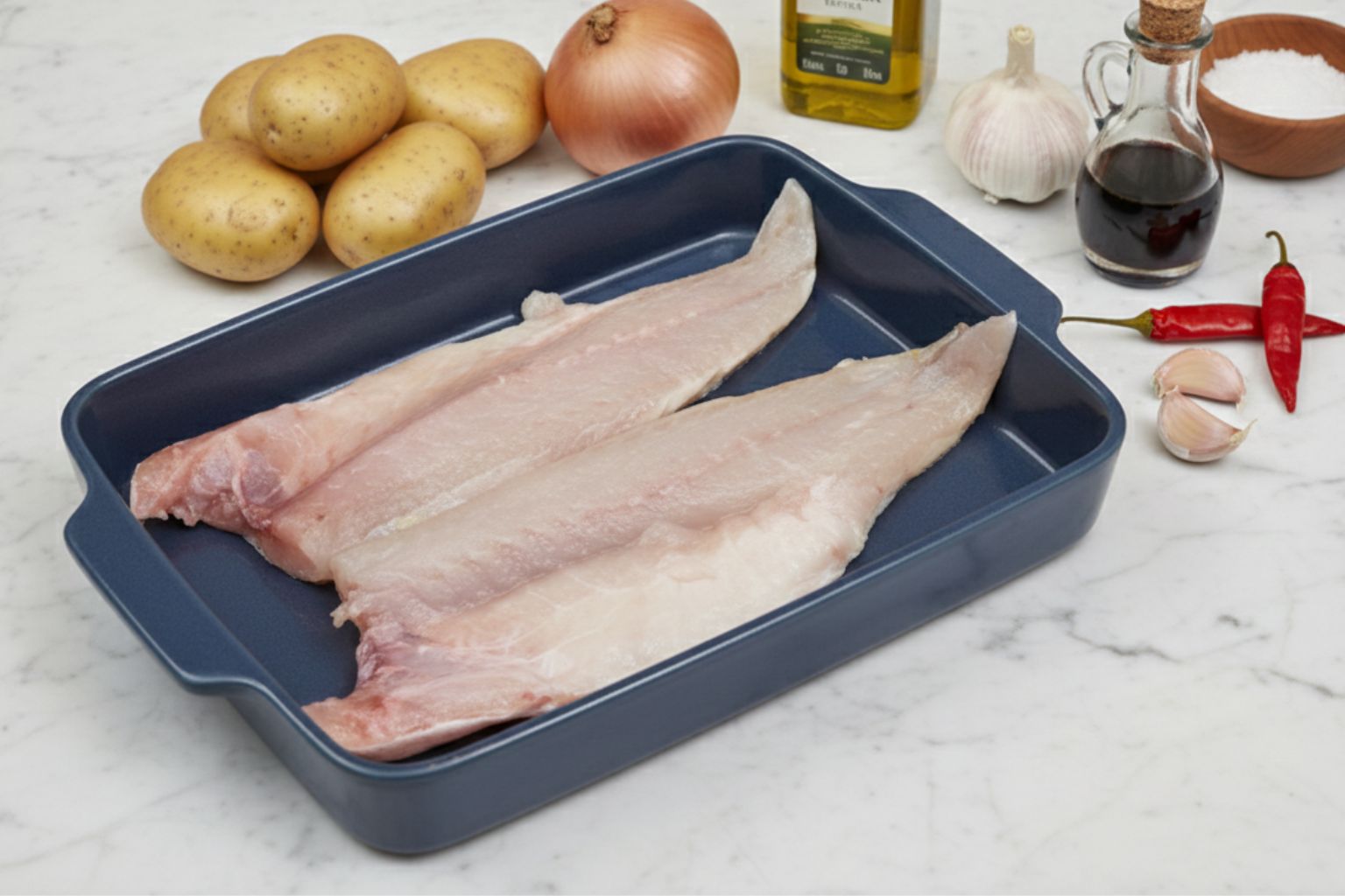 Ingredientes para la lubina a la espalda al horno.